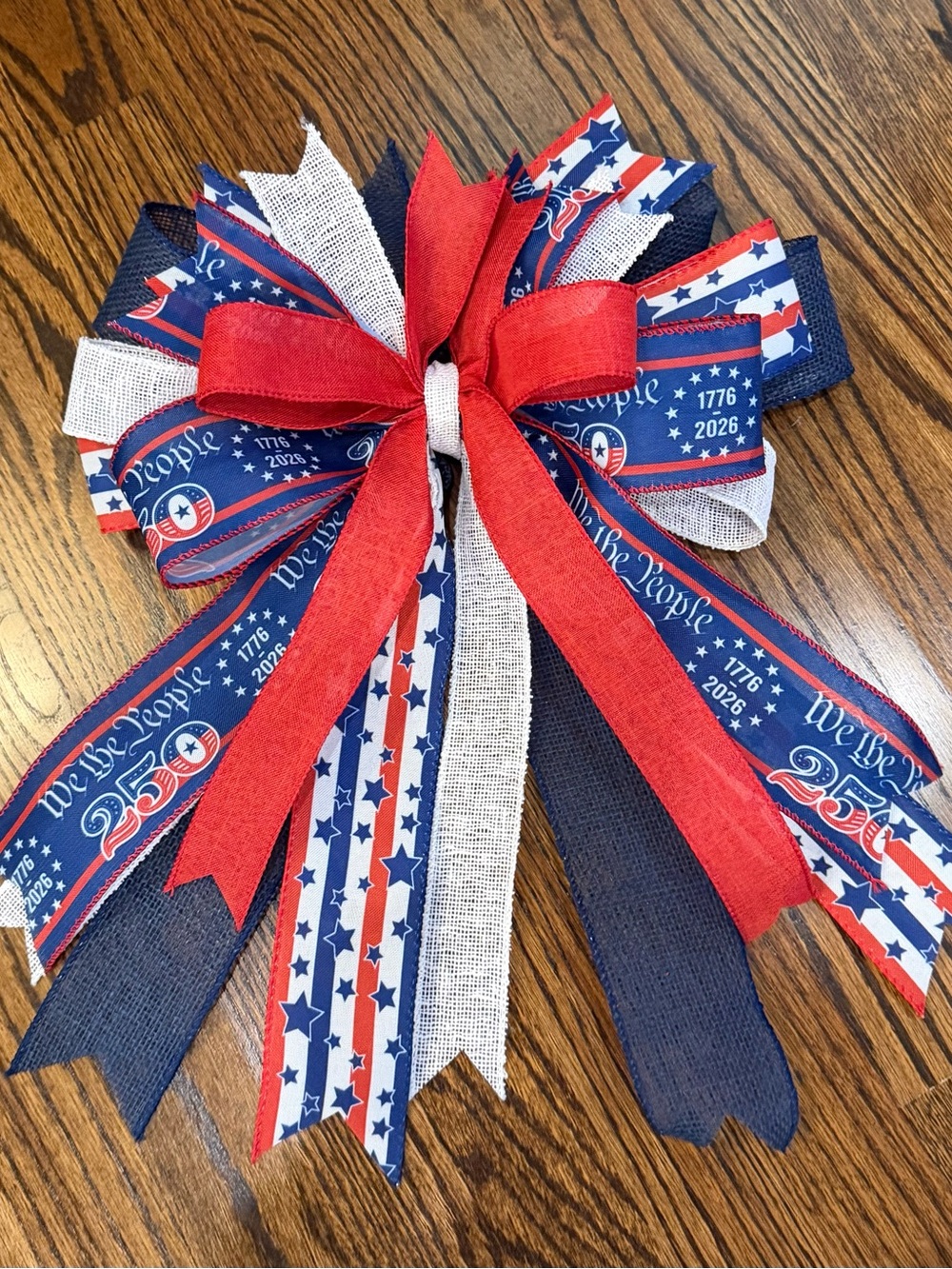 Patriotic Red, White & Blue Holiday Wreath Bow